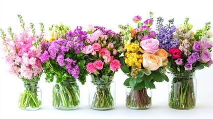 Colorful Mixed Bouquets in Glass Vases