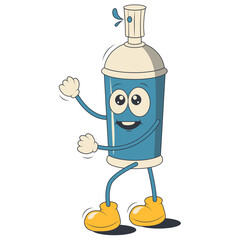Spray Can Retro Cartoon Character. Psychedelic Character in 1970s Style. 