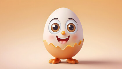 Fototapeta premium A cartoon egg character with big expressive eyes and a gentle smile
