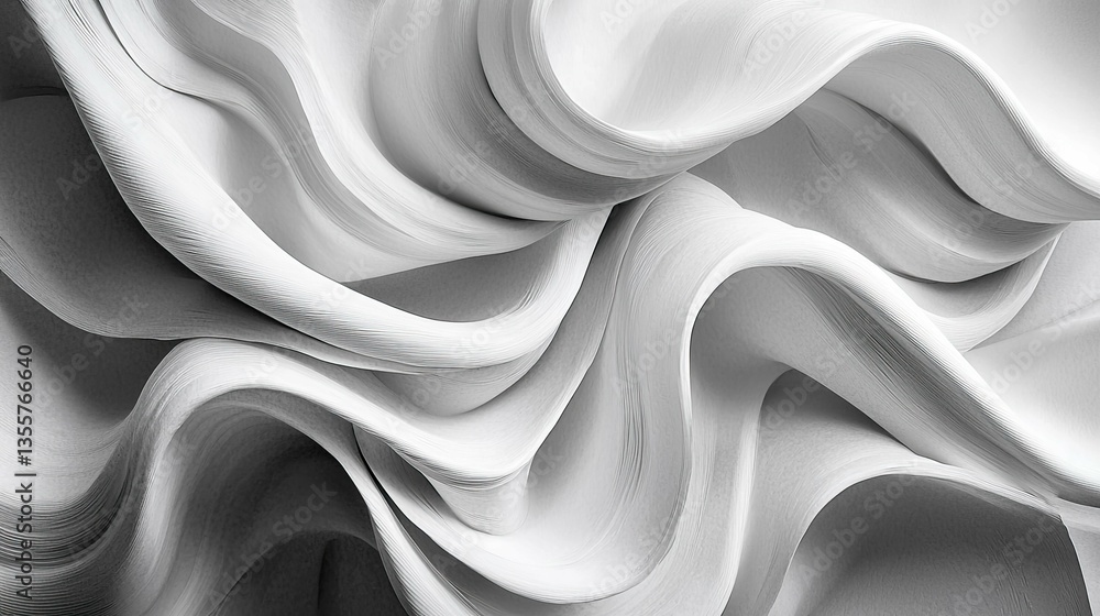 Aufkleber abstract grayscale artwork: dynamic waves and flowing lines create a serene and elegant visual exper