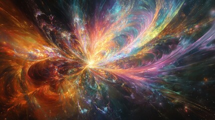 Quantum light acceleration captured mid-burst, radiating energy beams with intense color spectrum transition, high-velocity motion blur with crystalline light trails, celestial void background,