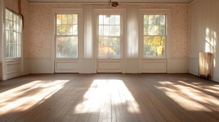 Fototapeta premium Empty sunlit room with large windows (3)