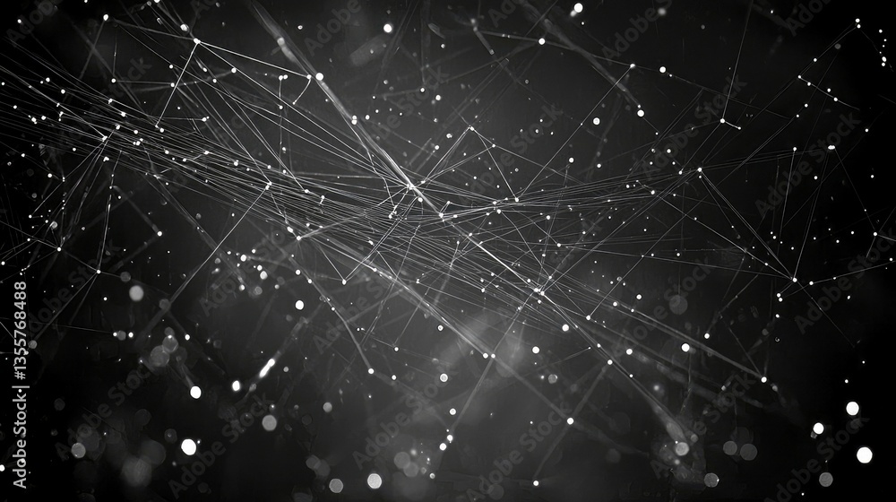 Poster abstract network: intricate connections of nodes and lines in a dark space