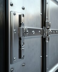 Closeup of Secure Metal Container Latch Mechanism: Industrial Strength Steel Door Lock Detail