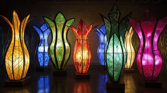 Lantern shapes with festival lights colors, perfect for cultural celebrations or event decor
