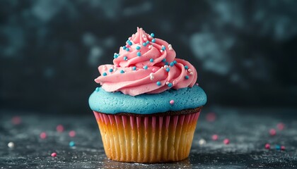 Cupcake with sweet decoration colors, great for bakery marketing or cooking classes