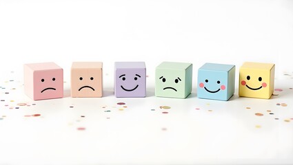 Colorful Wooden Blocks with Emojis  Happy and Sad Faces  Mood  Feelings  Emotions