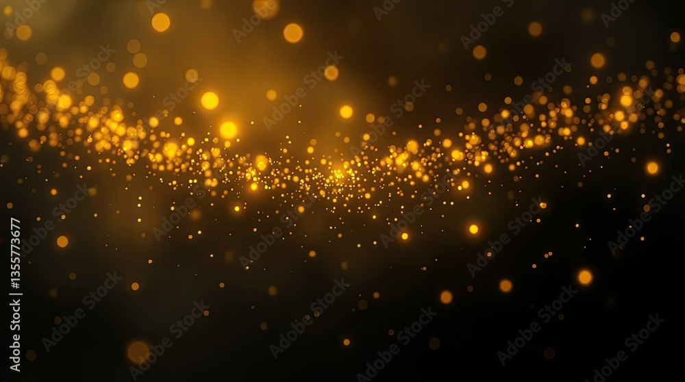 Poster golden particles float gracefully in a dark background creating a mesmerizing shimmering effect that