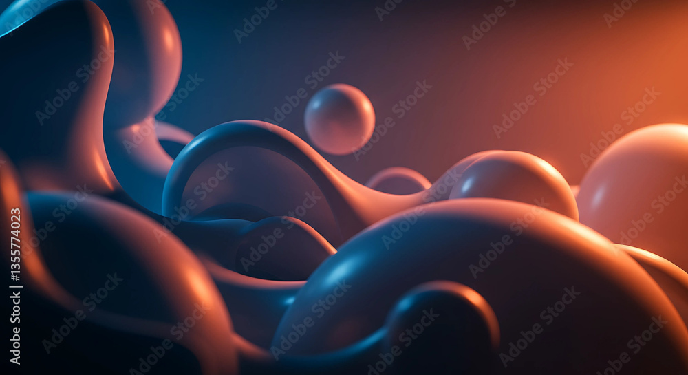 Poster abstract rendering of flowing shapes with soft lighting