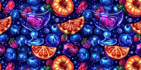 Colorful fruit and drink seamless pattern
