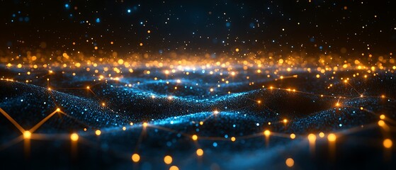 Glowing points of light connected over a dark blue surface