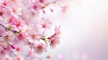 Delicate pink cherry blossoms in a minimalist sketch style on a white background with subtle gradient effect