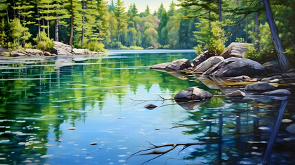 Fototapeta premium ripples in the lake landscape oil painting abstract decorative painting