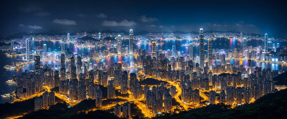 hong kong skyline at night from peak