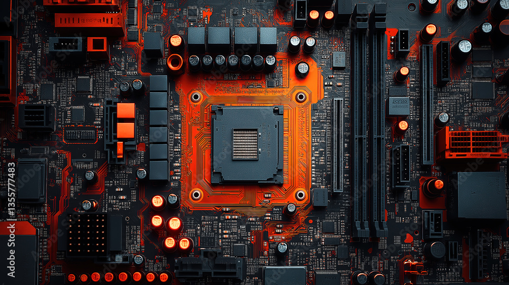 Poster disassembled computer showcasing motherboard emphasizing its essential role in the entire system