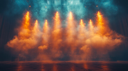 Obraz premium Empty Theater Stage with Dramatic Smoke and Lights 