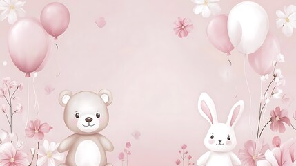 Baby shower horizontal banner with cartoon