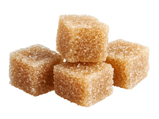 Close up of Four Brown Sugar Cubes Crystallized Sweetener Granulated Texture