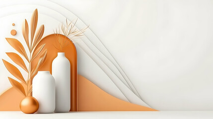 Fototapeta premium White and Gold Vases with Abstract Background