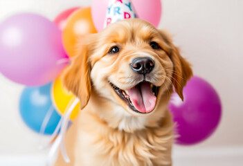 Adorable Puppy with Birthday Balloons