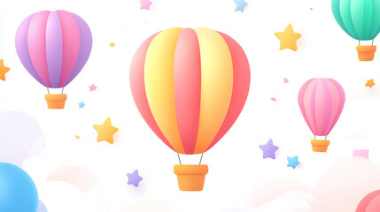 Colorful hot air balloons and stars in sky