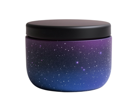 Galaxy Themed Round Tin Container with Lid Purple Blue Starry Night Design
