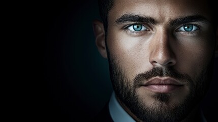 Obraz premium Confident Man Portrait Intense Gaze Sharp Focus Cinematic Lighting