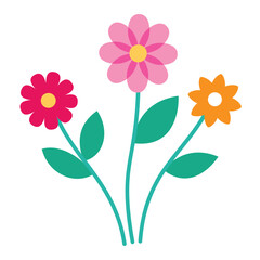 Colorful Floral Illustration – Vibrant Digital Flower Art. Simple Flowers with Long Stems Red, Pink, and Orange.