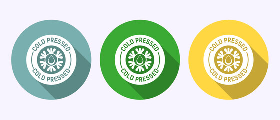 Cold pressed icon design illustration. Cold pressed label badge logo design in shadow button design