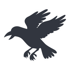 Silhouette of Halloween Raven. Vector Illustration Isolated on White Background.