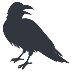 Silhouette of Halloween Raven. Vector Illustration Isolated on White Background.