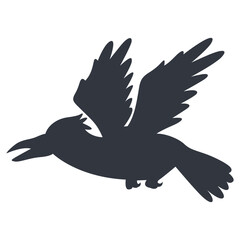 Silhouette of Halloween Raven. Vector Illustration Isolated on White Background.