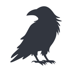 Silhouette of Halloween Raven. Vector Illustration Isolated on White Background.