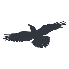 Silhouette of Halloween Raven. Vector Illustration Isolated on White Background.