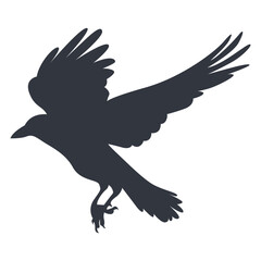 Silhouette of Halloween Raven. Vector Illustration Isolated on White Background.