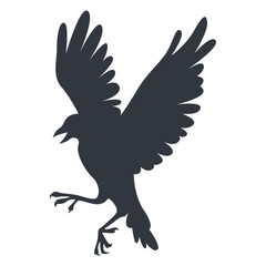 Silhouette of Halloween Raven. Vector Illustration Isolated on White Background.