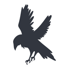 Silhouette of Halloween Raven. Vector Illustration Isolated on White Background.