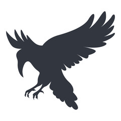 Silhouette of Halloween Raven. Vector Illustration Isolated on White Background.