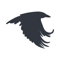 Silhouette of Halloween Raven. Vector Illustration Isolated on White Background.
