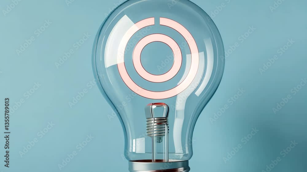 Poster glowing light bulb with circular pattern on blue background modern, minimalistic design symbolizing 
