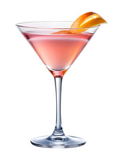 Cosmopolitan Delight: An elegant glass filled with a vibrant pink cocktail, garnished with a twist of citrus, promising a refreshing and sophisticated drinking experience.