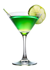 A Refreshing Emerald Elixir: A tantalizing emerald-colored cocktail, expertly presented in a classic martini glass, garnished with a crisp apple slice, ready to elevate any occasion