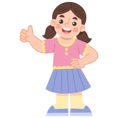 Illustration of Cheerful Girl Giving Thumbs Up