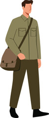Male civil servant walking confidently with a brown briefcase, wearing official uniform.
