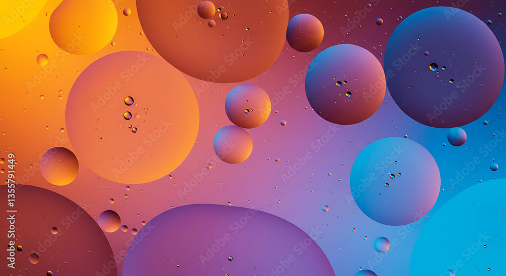 Poster abstract colorful bubbles floating in liquid surface