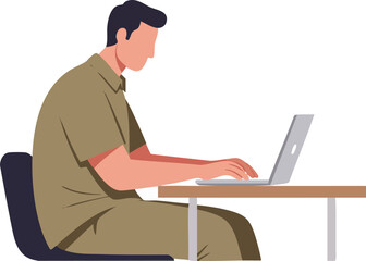 Government employee working seriously on a laptop in office environment.