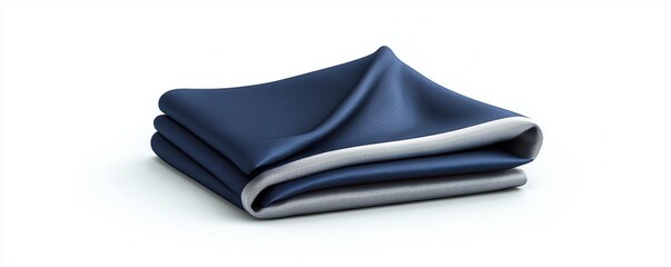 neatly folded navy blue fabric with silver border, showcasing smooth and elegant texture