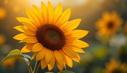 Fototapeta premium Hyper-Realistic Acrylic Painting of a Sunflower in Golden Light