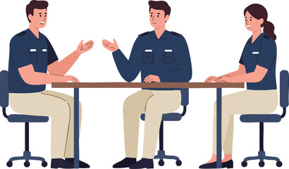 Team meeting between civil servants and office staff in discussion.