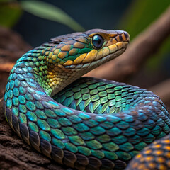 Fototapeta premium green snake in the grass